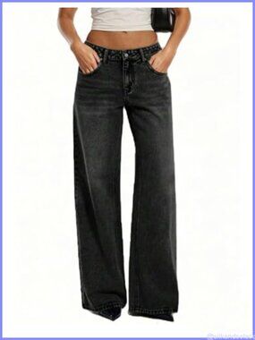 Women's Low Rise Wide Leg Jeans Y2K Straight Baggy Denim Pants
